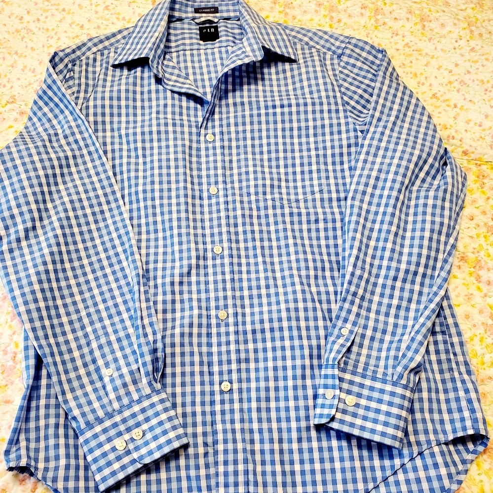 Gap Classic Fit Blue Gingham Check Shirt 100% Cotton Medium